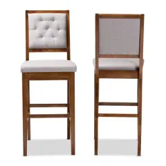2pc Gideon Fabric Upholstered and Wood Barstool Set Gray/Walnut Brown - Baxton Studio