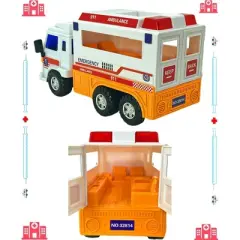 Big Daddy - Medium Sized Heavy Duty Friction Powered 911 EMT Ambulance Rescue Toy Truck with Hallow Back-end for Patient Transport 