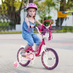Costway 16'' Kids Bike with Doll Seat Girls Bicycle with Training Wheels for 4-7 Years Old Girl