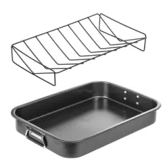Lexi Home 16.5 Inch Non-Stick Carbon Steel Roasting Pan with V-Rack