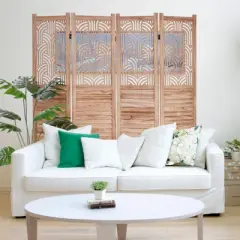 TROPOW 4 Panel Wooden Room Dividers, 67 in Tall Folding Portable Partition Privacy Screen, Free Assembled Freestanding Partition, Separators Divider