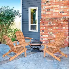 Tangkula 4PCS Folding Adirondack Chair Weather Resistant Outdoor Chair Eucalyptus Wood Adirondack Lounger Chair for Patio