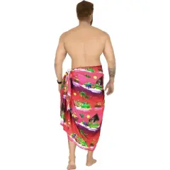 LA LEELA Men's Beach Holidays Cover Up Summer Long Sarong Wrap Beachwear Vacation Cover-Up Lava Lava for Men One Size Pink, Landscape