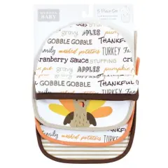 Hudson Baby Unisex Baby Cotton Bib and Headband or Caps Set, Little Turkey, One Size
