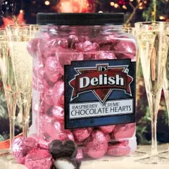 Raspberry Cr&egrave;me Chocolates Hearts in Pink Foil by It's Delish, 2.5 LBS Jumbo Container
