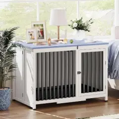 39.5in Portable Foldable Dog Kennel Crate Furniture End Table,Indoor Cage with Tray and Iron Door-Frame for Large/Medium Dog