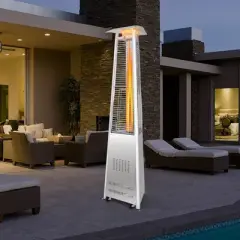 Costway 42,000 BTU Stainless Steel Pyramid Patio Heater Glass Tube Flame W/ Wheels