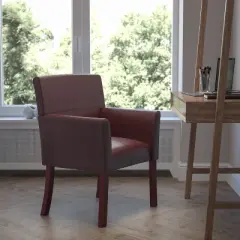 Emma and Oliver Leather Executive Side Reception Chair with Mahogany Legs
