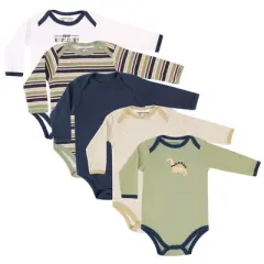 Luvable Friends Baby Boy Cotton Long-Sleeve Bodysuits 5pk, Dinosaur