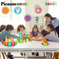 PICASSO-TILES Magnetic Tiles For Kids, Travel Size 36PCS Construction STEM Building Blocks Educational Toy