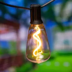 BrightLux 12ct LED 24ft Spiral ST38 Indoor Outdoor Filament String Lights Warm White Bulbs with Black Wire: ETL Listed, Electric Powered, PET Material