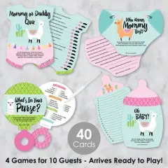 Big Dot of Happiness Whole Llama Fun - 4 Llama Fiesta Baby Shower Games - 10 Cards Each - Gamerific Bundle