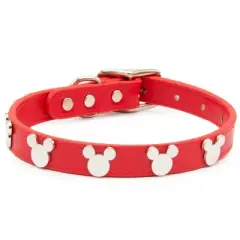 Buckle-Down Vegan Leather Dog Collar - Disney Red with Silver Cast Mickey Mouse Head Icon Embellishments