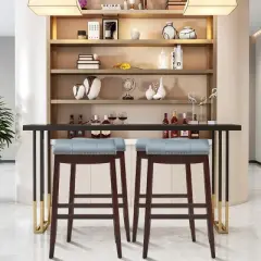 Tangkula Set of 4 Saddle Bar Stools Backless Nailhead Counter Stool with Grey Cushions Coffee/White