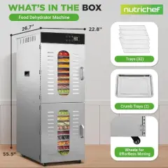 NutriChef 30-Shelf Commercial Food Dehydrator Machine with Digital Timer and Temperature Control NCFD30S