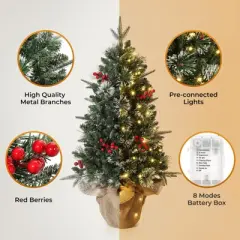 Homhougo 3FT 2-Pack Tabletop Flocked Christmas Trees with Cloth Bag Base, Small Decor for Office or Entry
