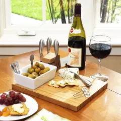 Picnic at Ascot Bamboo Charcuterie Board with Cheese Tools & Ceramic Dish