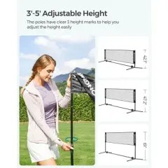 Adjustable Badminton Net for Volleyball & Pickleball, 13ft Wide Foldable Nylon Net with Poles, Indoor Outdoor Use for Kids & Adults