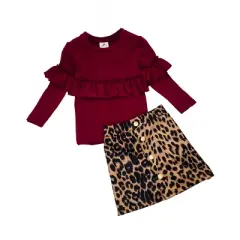 Girls Stay Cozy Animal Print Skirt Set - Mia Belle Girls