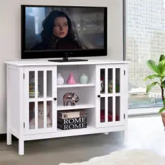 Tangkula Wood TV Stand Free Standing Storage Console Cabinet For 50&rdquo; TV White/Walnut