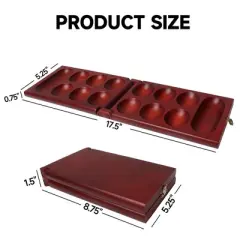 GSE Folding Wooden Mancala Board Game with Multi-Color Glass Stones and Storage Bag, Travel Game - Oak/Mahogany