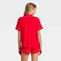 Women's Cloud Knit Short Sleeve Notch Collar Shirt and Shorts Pajama Set - Auden&trade;