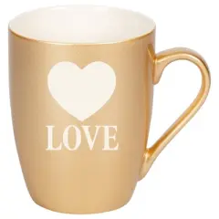 100 North Heart 10 Ounce Vegas Gold Metallic Finish, Comfortably Fits Your Hands, New Bone China Coffee Tea Cup Mug, Love