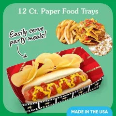 Big Dot of Happiness Red Carpet Paper Food Trays, Disposable Double-Sided Paper Food Holders for Nachos, Hot Dogs, French Fries - 12 Ct