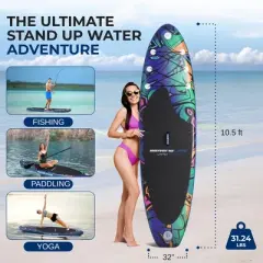 Inflatable Stand-Up Paddle Board for Recreation with GoPro Holder, Easy Set-Up, Lightweight Design, Single Person Use