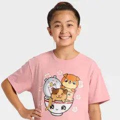 Girls' Maruchan Ramen Pets Oversized Short Sleeve Graphic T-Shirt - Mauve