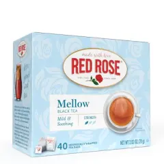 Red Rose Mellow Black Tea Specially Blended for a Mild and Soothing Black Tea with 40 Individually Wrapped Tea Bags Per Box (Pack of 6)