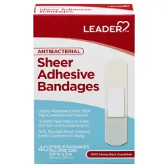 Leader Antibacterial Sheer Adhesive Bandages 40 ct