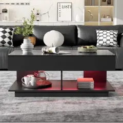 ORRD Extendable Coffee Table 41-77" - Multifunctional Storage Ottoman with Hidden Compartments for Living Room（Black）