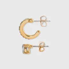 Crystal Mini Cuffs Hoops and Stud Earring Set 8pc - A New Day&trade; Gold