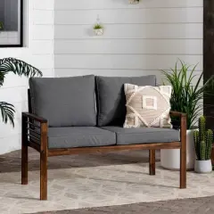 Saybrook Modern Metal and Wood Patio Loveseat - Gray/Dark Brown - Saracina Home