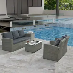 Patio Furniture, Outdoor Furniture, Seasonal PE Wicker Furniture,5 Set Wicker Furniture With Tempered Glass Table Top