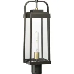 Progress Lighting, Walcott Collection, 1-Light Outdoor Post Lantern, Antique Bronze, Clear Glass Panels