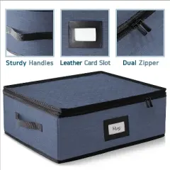 StorageBud Fine China Storage Containers, Durable Dinnerware Storage Set, Hard Shell Quilted Dish Storage Boxes with Felt Dividers