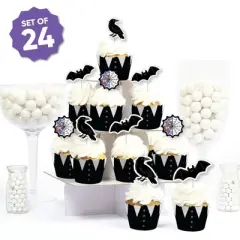 Big Dot of Happiness Goth Girl Cupcake Decoration Kit, Black & Purple Halloween or Gothic Birthday Party Cupcake Wrappers and Treat Picks - Set of 24