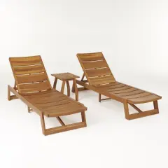 Christopher Knight Home Mahi Outdoor Acacia Wood 3 Piece Chaise Lounge Chat Set