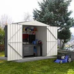 Costway 7 x 4 FT Metal Outdoor Storage Shed Snap-on Structures for Efficient Assembly