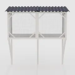 Akoasm 44.5 in. W Large Indoor Wooden Cat Cage with Bug Proof For Sunbathing, Napping & Overlooking-Ancient White