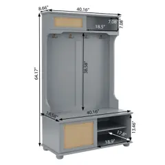 Casual Style Hall Tree Entryway Bench with Rattan Door Shelves and Shoe Cabinets