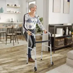 Flash Furniture Lightweight Adjustable Height Folding Walker w/ Dual Frame Types in Silver/Black
