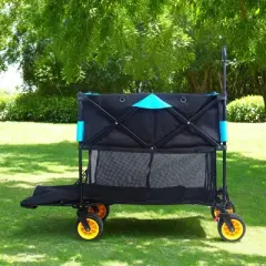 Furniinspire Wheelbarrows And Lawn Carts Big Large Capacity Folding Cart, Extra Long Extender Wagon Cart, Black And Blue, 53&ldquo;*20"*51"