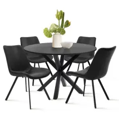 Oliver+Kourtney 5-Piece Solid Black Round Dining Table Set with Faux Leather Dining Chairs Set of 4 with Black Legs-The Pop Maison