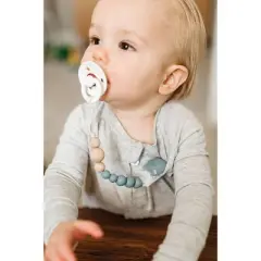 Loulou Lollipop Silicone + Wood Soother Holder in Silicone Clip - Color Pop Slate