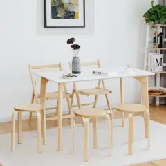Tangkula 4-set Stacking Stool Birch Natural Wood 18" Round Dining Chair Backless