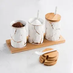 Classic Touch White Porcelain Canister Set  with Gold Design -11.25"L