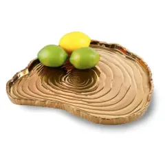 Jiallo Botanic Collection Titanium Porcelain tree bark tray 13 x 12" Gold